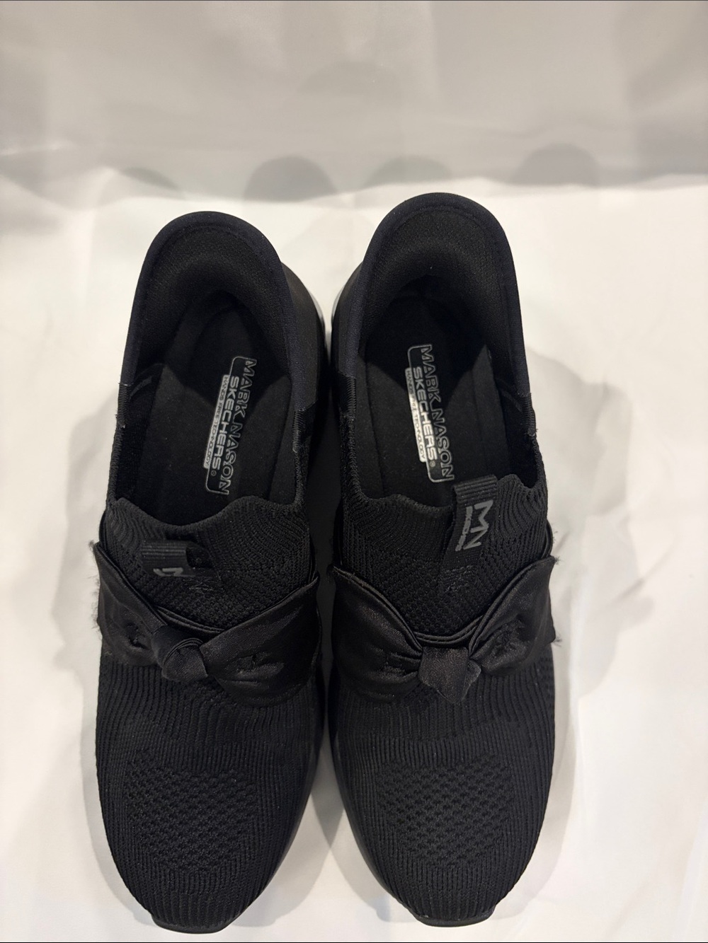 Skechers Women's Black Knit Slip-On Sneakers with Bow Accent - Picture 2 of 6